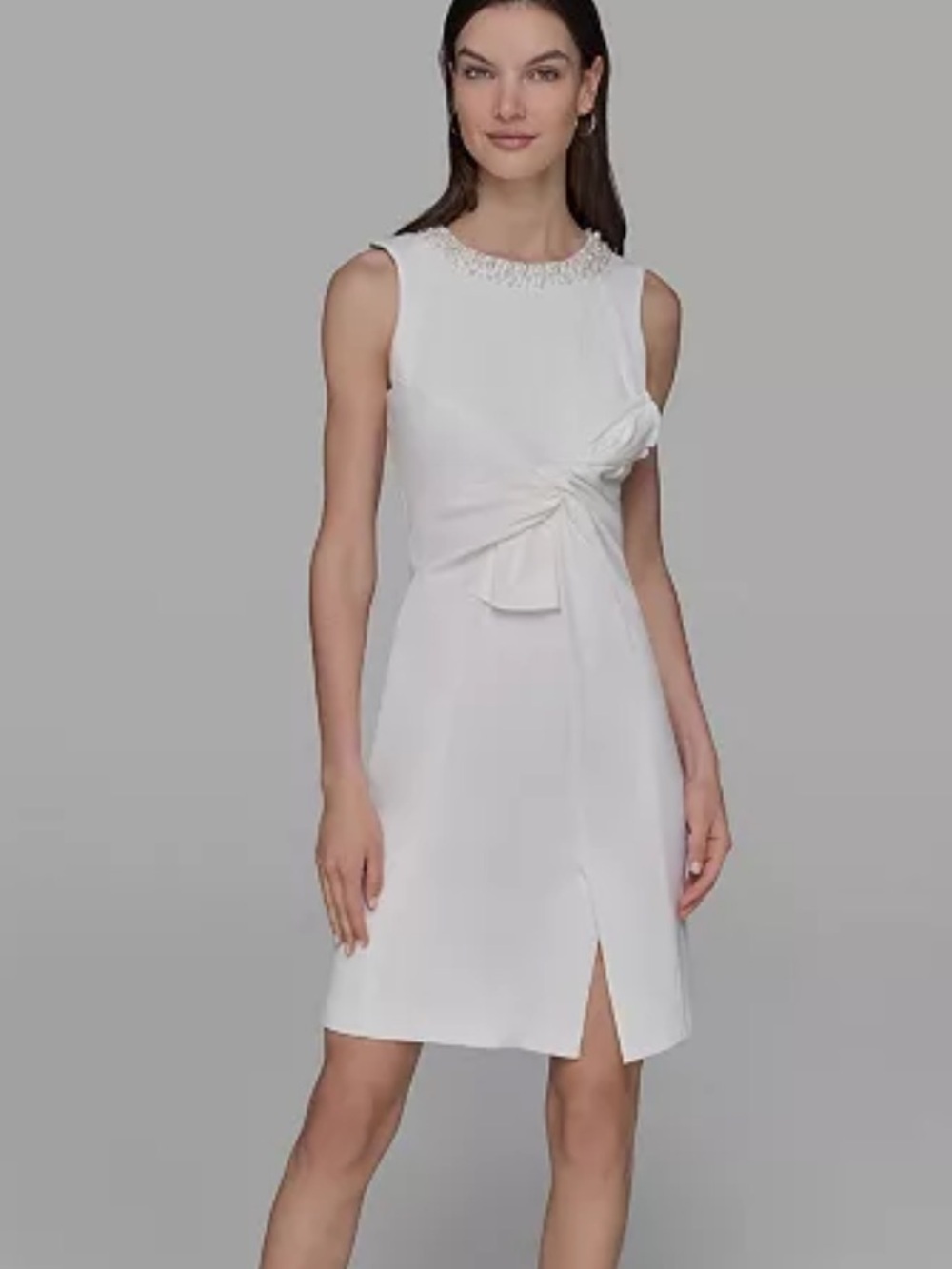 KARL LAGERFELD PARIS
Women's Scuba Crepe Faux-Pearl Sheath Dress